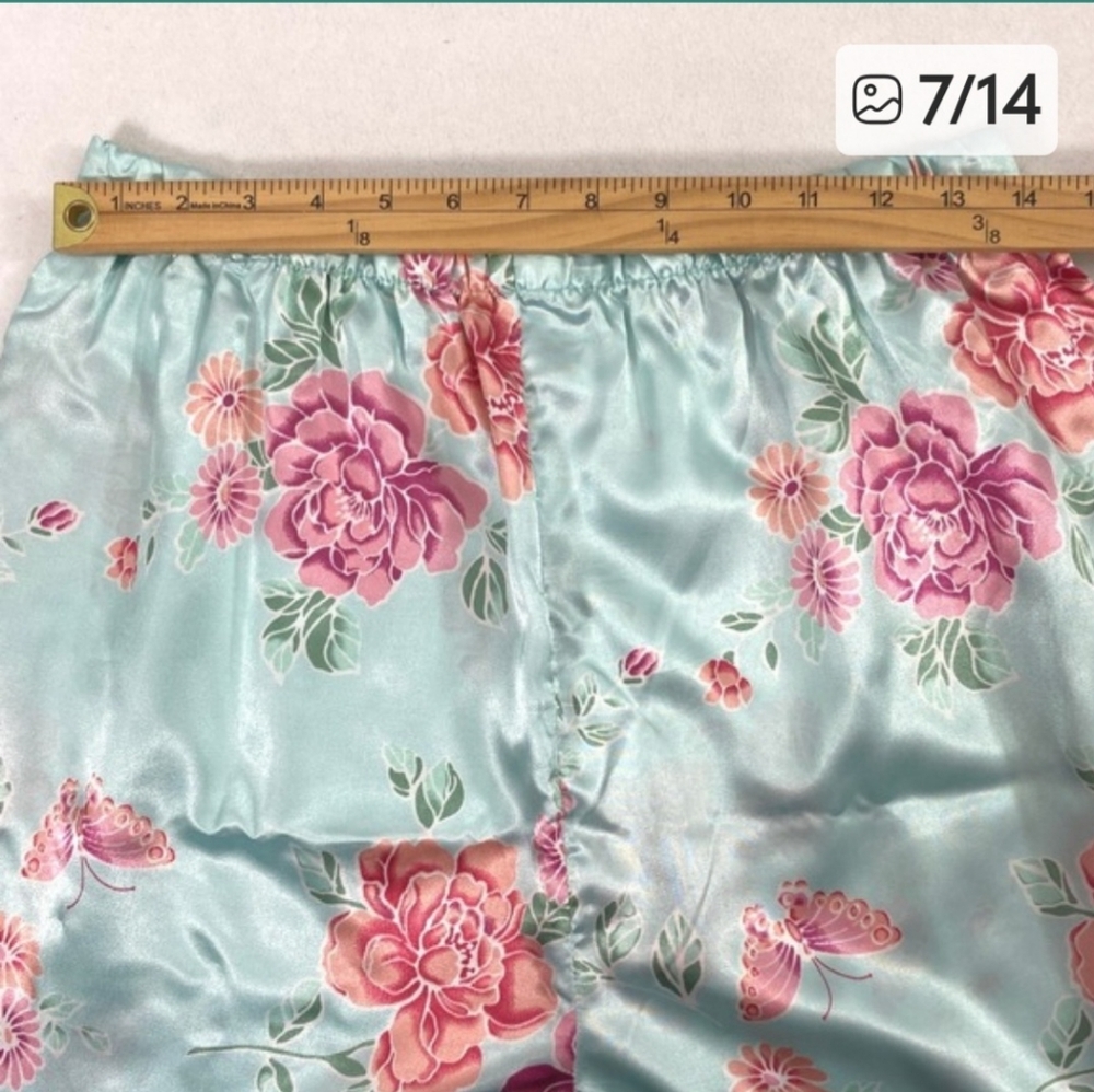 Premier Intimates Pajama Set Women XL 18W Floral Satin Blue Pink Cami Top Capris - Picture 6 of 9